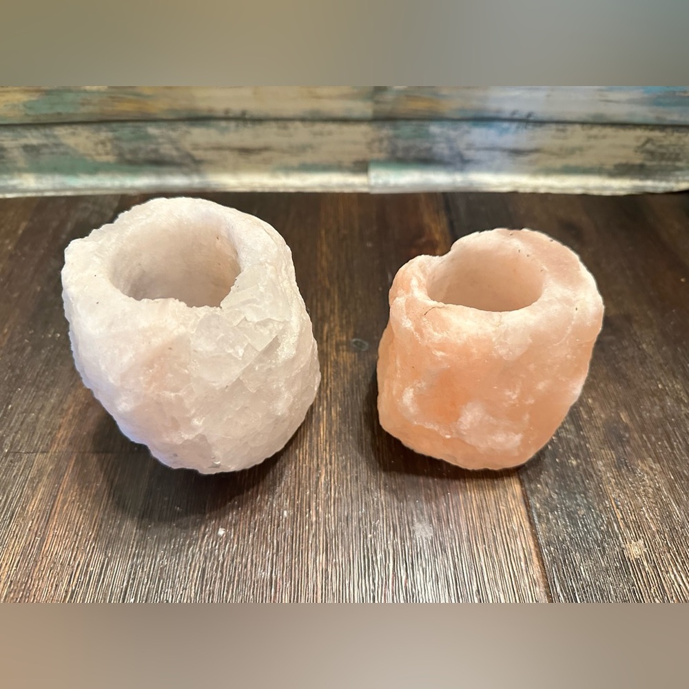 GUC rough cut pink Himalayan salt tea light holder